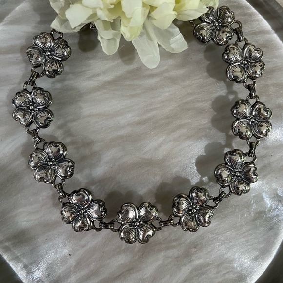 NEW Danecraft Sterling Silver Flower Collar Statement Artisan Vintage Necklace - Picture 5 of 13